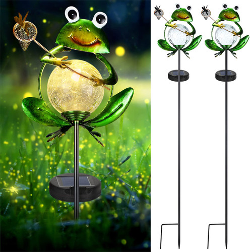 2 Pieces Garden Solar Frog Lights Outdoor Decor, Metal Frog Solar Stake Lights Waterproof Outside Lights Yard Decorations for Yard Lawn, Backyard, Patio, Pathway
