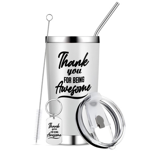 Thank You Gifts 20 oz Thank You for Being Awesome Tumbler with Keychain Appreciation Gifts Wine Tumbler for Women Men Christmas Gifts for Nurse Teacher Employees Coworkers Gifts (white, 1) Thank You Gifts 20 oz Thank You for Being Awesome Tumbler with Keychain Appreciation Gifts Wine Tumbler for Women Men Christmas Gifts for Nurse Teacher Employees Coworkers Gifts (white, 1)