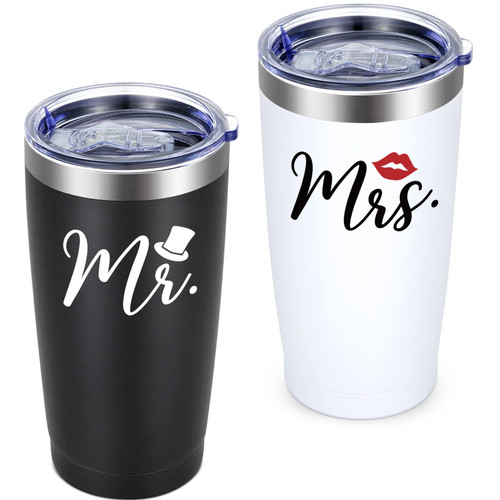 LiqCool Mr and Mrs Gifts, Wedding Gifts for Couple Wife Husband Bride Groom, Mr and Mrs Gifts for Bride To Be, Newlywed Anniversary Bridal Shower Gifts, 20oz Insulated Tumbler(White and Black)
