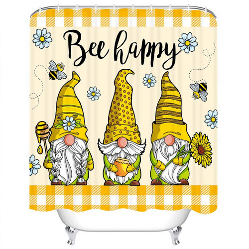 CYREKUD 72" x 72" Bee Gnomes Shower Curtain Daisy Flower Yellow Sweet Honey Bee Bathroom Set Bee Theme Yellow Buffalo Plaid Spring Home Bath Bathtub Decor Durable Fabric Machine Washable with 12 Hooks