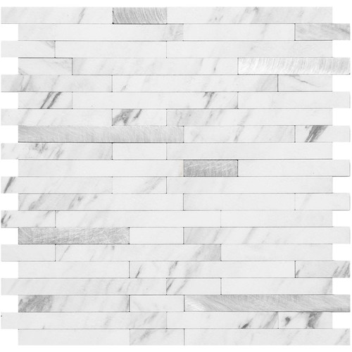 DICOFUN Peel and Stick Backsplash Tile, Faux White Marble Look PVC Mixed Metal Stick on Backsplash Tiles for Kitchen