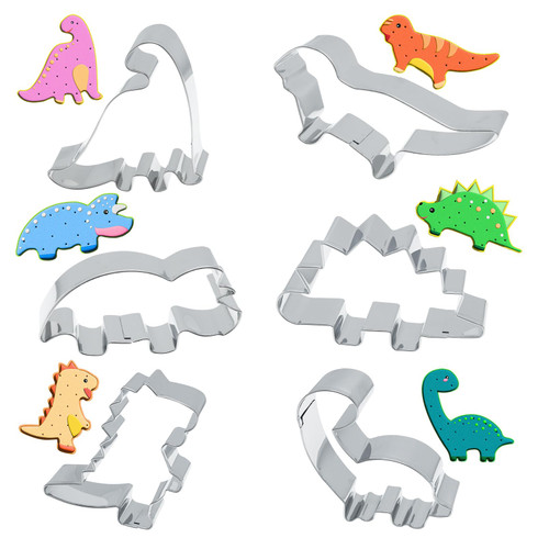 Dinosaur Cookie Cutters,hitsuki Stainless Steel Cookie Cutter Metal Cookie Cutters Fun Dino Cookie Cutters,Dinosaur Cookie Cutters for Kids Dinosaur Pancake Molds,6 Pcs-2