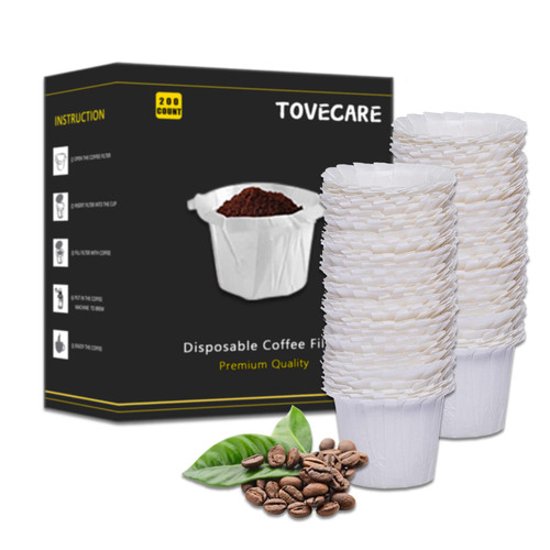 TOVECARE 200 Counts Disposable K Cup Paper Filters Compatible with Keurig Reusable K Cup Filters, Coffee Filters for Keurig Brewers Single Serve 1.0 2.0
