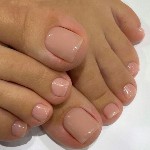 QINGGE Press on Toenails Pink Square Fake Toenails with Simple Solid Color Design Fake Nails Acrylic Toe Nails for Women Glossy Toe Nail Tips Glue on ToeNails 24 pcs