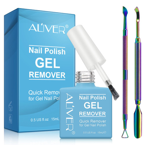 Gel Nail Polish Remover With 1 PCS Cuticle Pusher + 1 PCS Nail Polish Scrape,Quickly & Easily Removes Gel Nail Polish Within 2-3 Minutes,No Need For Foil, Soaking Or Wrapping