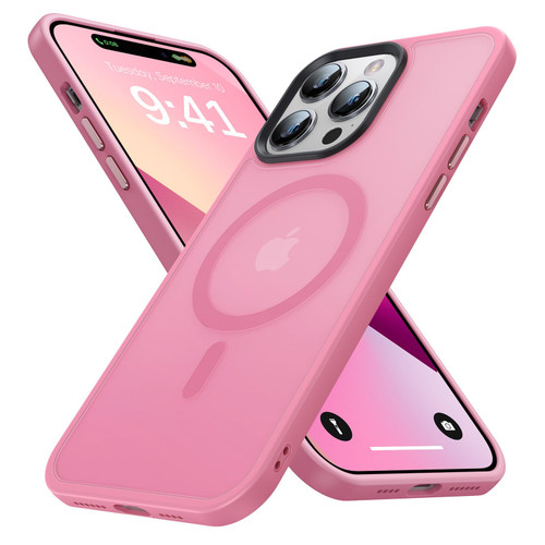 Faiono Magnetic for iPhone 14 Pro Max Case [Compatible with MagSafe][Strong Magnetic][10FT Military Grade Protective] Translucent Matte Slim Case for iPhone 14 Pro Max Phone Case (6.7"), Pink