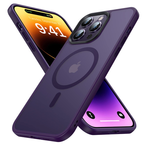 Faiono Magnetic for iPhone 14 Pro Max Case [Compatible with MagSafe][Strong Magnetic][10FT Military Grade Protective] Translucent Matte Slim Case for iPhone 14 Pro Max Phone Case (6.7"), Deep Purple