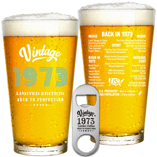 Jettryran 50th Birthday Gifts for Women Men 50 Years Old Birthday Gifts 50th Birthday Decorations Party Supplies- Vintage 1973-16 oz Beer Glass- Turning 50- B003 Jettryran 50th Birthday Gifts for Women Men 50 Years Old Birthday Gifts 50th Birthday Decorations Party Supplies- Vintage 1973-16 oz Beer Glass- Turning 50- B003