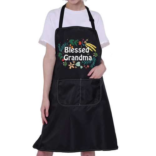 CMNIM Blessed Grandma Apron Grandma Gifts Grandma Kitchen Apron Gifts for Mom Grandmother Grandma Aprons for Women with Pockets (Blessed Grandma Apron)