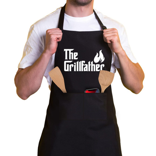 zcyhtqp The Grillfather,Funny Apron for Men with 2 pockets,One Size Fits All,Adjustable Chef Apron,Cooking Grilling BBQ Apron,Grilling Gifts for Dad, Gift For Chef,Funny Gifts for Dads