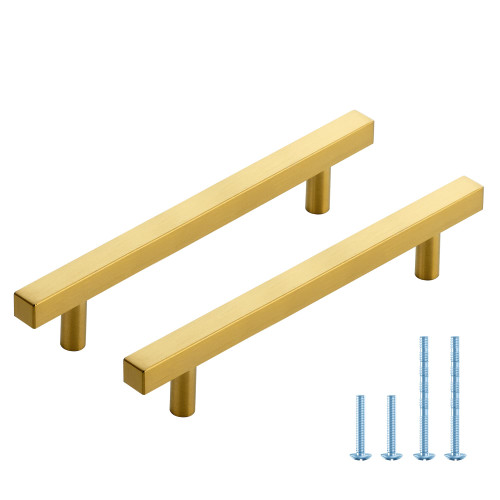 30 Pack Brushed Brass Kitchen Cabinet Drawer Pulls Kitchen Cabinet Handles for Cupboard Gold 7.38 Inch Cabinet Pulls with 5 Inch Hole Center Square Bar Drawer Handles Stainless Steel Kitchen Hardware