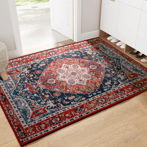 YJ.GWL Boho Area Rug 2x3, Persian Washable Small Entryway Rug, Soft Oriental Distressed Throw Rugs for Entrance Kitchen Bedroom, Non-Slip Non-Shedding Low-Pile Floor Carpet Bohemian Doormat, Red