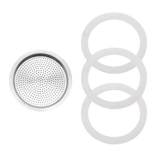 4PCS Gasket for Stovetop Espresso Coffee Makers, Denkuhin Silicone Coffee Maker Cups Replacement Packing 3 Gaskets Seals and 1 Filter for Coffee Pot Replacements Compatible with Moka Espresso(6 Cup)