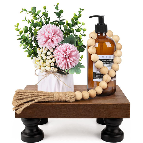 DEAMACE Wood Riser for Display, Wooden Pedestal Stand, Soap Tray for Sink, Farmhouse Wood Tray for Bathroom Kitchen Counter for Decor
