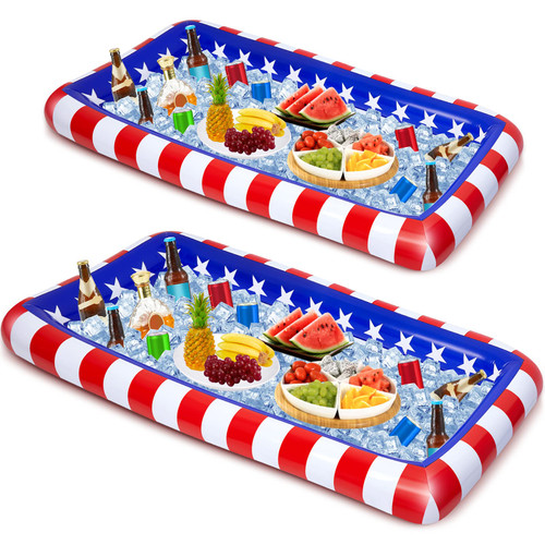 2 Pieces 4th of July Inflatable Cooler American Flag Inflatable Serving Bar Independence Day Cooler Patriotic Large Ice Buffet Cooler Party BBQ Tray for Food Pool Indoor Outdoor Supplies