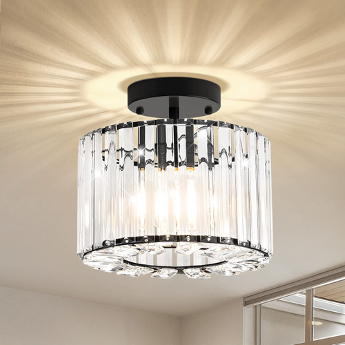 SYTPPLAN Semi Flush Mount Ceiling Light Fixture, Small Crystal Chandeliers Crystal Ceiling Light Fixture Crystals Hallway Light Fixtures Ceiling for Kitchen Entryway Dining Room Bedroom