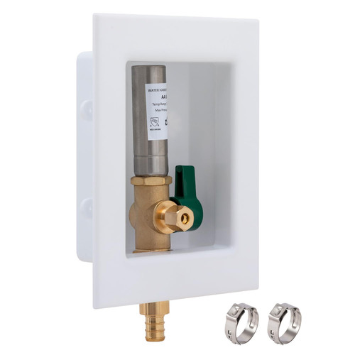 SUNGATOR Ice Maker Outlet Box with Water Hammer Arrestor (Stainless Steel), 1/2 Inch Pex Crimp Inlet x 1/4 Inch OD Compression Outlet, Ice Maker Valve Wall Box with 2 Crimp Rings