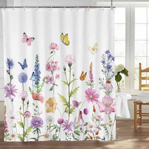 exroozy Flower Shower Curtain Floral Shower Curtain Home Bathroom Bathtub Decor Waterproof Polyester Fabric with Hooks 60''X72''