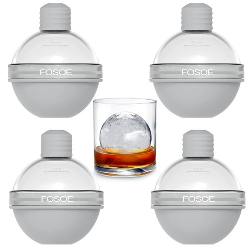 Ice Ball Molds, Fosoe 2.5 Inch Round Ice Cube Molds, Large Ice Ball Maker Mold with Lids, Easy Release Silicone Sphere Ice Cube Tray for Whiskey, Cocktails, Bourbon and Drinks - Set of 4