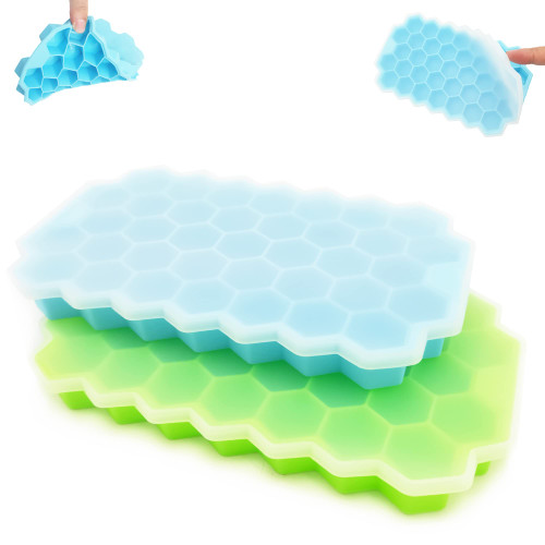 Domiloud Ice Cube Trays Silicone for Freezer with lid 2 Pack,Easy-Release Ice Cube Molds,37-cube Ice Trays,LFGB Certified and BPA Free,Ice Maker Molds Stackable for Chilled Drinks,Cocktail,Whiskey