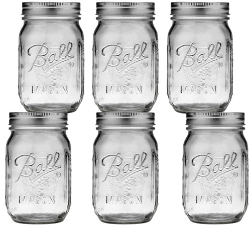 Regular Mouth Mason Jars 16 oz - (6 Pack) - Ball Regular Mouth Pint 16-Ounces Mason Jars With Airtight lids and Bands - For Canning, Fermenting, Pickling, Freezing, Storage + M.E.M Rubber Jar Opener Included Regular Mouth Mason Jars 16 oz - (6 Pack) - Ball Regular Mouth Pint 16-Ounces Mason Jars With Airtight lids and Bands - For Canning, Fermenting, Pickling, Freezing, Storage + M.E.M Rubber Jar Opener Included