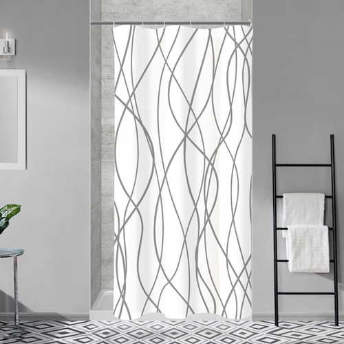 Gibelle Small Stall Shower Curtain 36 x 72, Narrow Half Grey White Striped Fabric Shower Curtain, Modern Minimalist Bathroom Curtain Shower Set with Hooks Gibelle Small Stall Shower Curtain 36 x 72, Narrow Half Grey White Striped Fabric Shower Curtain, Modern Minimalist Bathroom Curtain Shower Set with Hooks