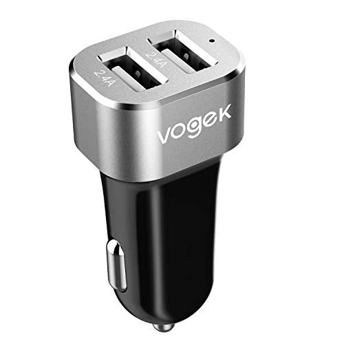 Mini Car Charger, Vogek 4.8A 24W Dual USB Car Charger with Smart Identification Compatible with Galaxy S8/S7/S6/Edge/Plus, Note 5/4 - Silver