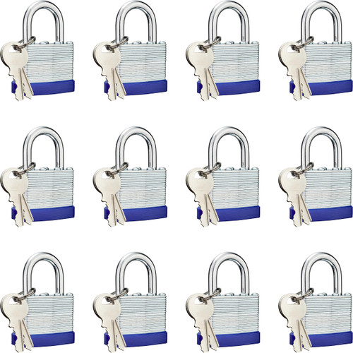 AOSRUM Lock Outdoor Padlocks, Laminated keyed Padlock, 1-9/16 in Wide Body, Padlock Set with Keys (12Pack)