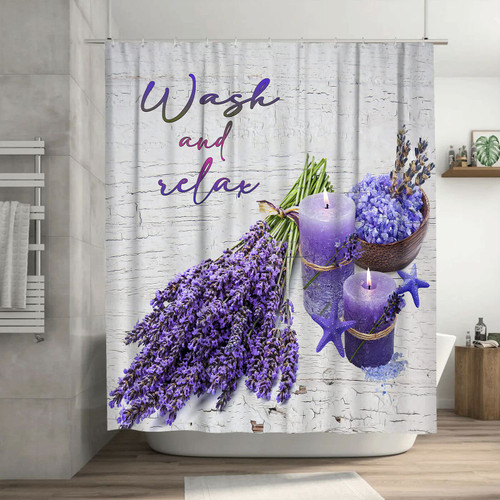 Tourrest Purple Lavender Shower Curtain Farmhouse Floral Bathroom Shower Curtains Rustic Flower Shower Curtain Waterproof Polyester Fabric 60 x 72 Inch