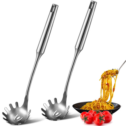 Qunclay 2 Spaghetti Server Stainless Steel Pasta Spoon Pasta Fork Pasta Ladle Spaghetti Spoon Server Pasta Spoon Heat Resistant with Teeth for Kitchen Dining Noodles