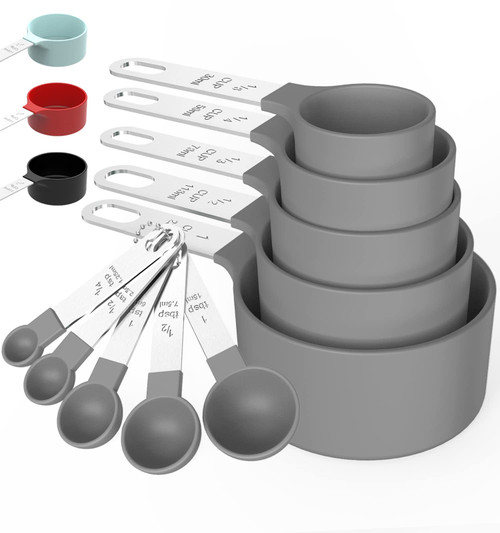 TILUCK Measuring Cups & Spoons Set, Stackable Cups and Spoons, Nesting Measure Cups with Stainless Steel Handle, Kitchen Gadgets for Cooking & Baking (5+5, Gray)