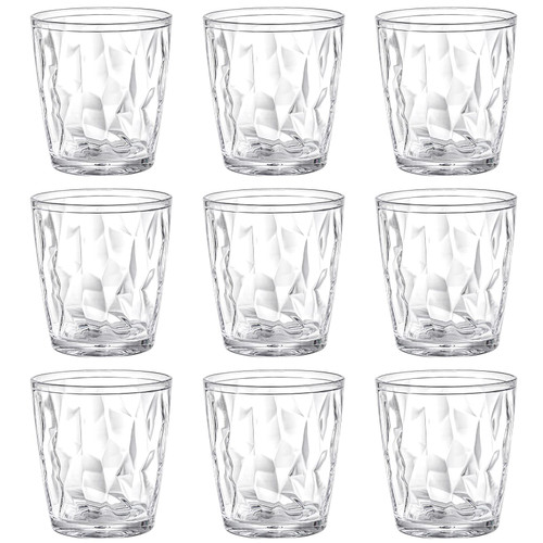 Hedume 9 Pack 10-ounce Plastic Water Tumblers, Transparent Unbreakable Drinking Glasses, Clear Acrylic Reusable Juice Wine Cups Stackable for Home, Picnic Party
