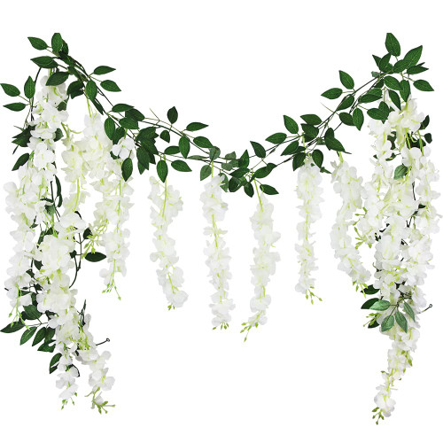 CISDUEO 2 Pcs Wisteria Hanging Flowers Wisteria Flowers Vine Garland Wedding Arch Decoration White Artificial Wisteria Vines Hanging Flower Vines Silk for Party Garden Home Table Backdrop 6 Feet