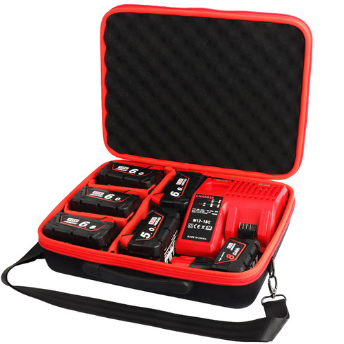 ZLWAWAOL Extra Large Hard Battery Storage Holder Case for Milwaukee M12 & M18 Battery and Charger,Tool Batteries Carrying Box,Holds 18V 12V 2.0/3.0/4.0/5.0/6.0//8.0/9.0/12.0-Ah Batteries (Bag Only)