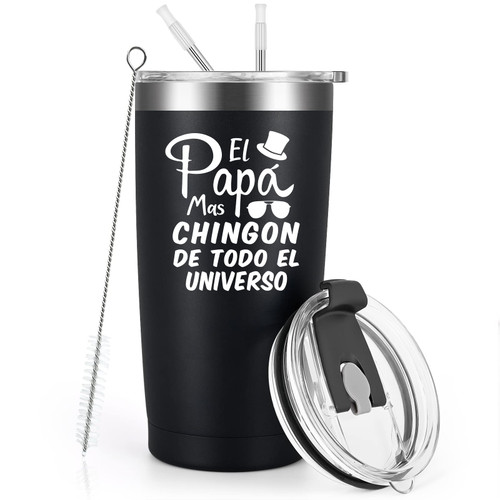 Lifecapido Dad Gifts - El Papa Mas Chingon De Todo El Universo 20oz Tumbler with Lids, Father's Day Birthday Christmas Gifts for Men Dad Father New Dad Bonus Dad from Daughter Son, Black Lifecapido Dad Gifts - El Papa Mas Chingon De Todo El Universo 20oz Tumbler with Lids, Father's Day Birthday Christmas Gifts for Men Dad Father New Dad Bonus Dad from Daughter Son, Black