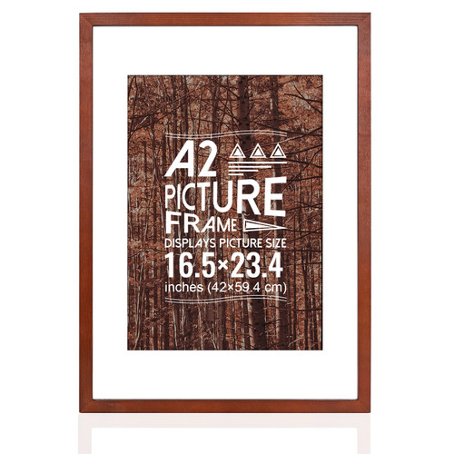 HOMESEVEN A2 Frame, A2 Picture Frame (16.5 x 23.4 inches), Solid Wood Brown Poster Frame-Horizontal and Vertical Wall Hanging for Home, Exhibition, Caffe