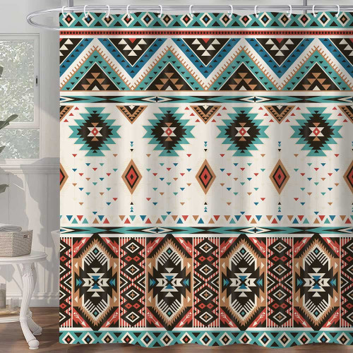 Aztec Shower Curtain,Southwestern Native Tribal Navajo American Ethnic Pattern Western Boho Fabric Bath Curtains, Triangular Geometric Vintage Fabric Bathroom Decor Set with Hooks,72X72 Beige