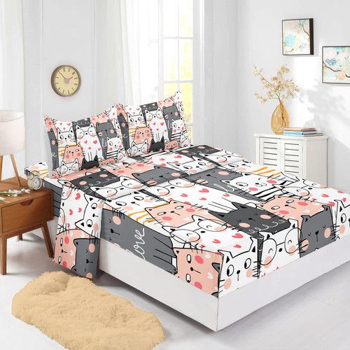 BailiPromise Kawaii Cat Sheet Set Twin Girls Boys Cartoon Cat Fitted Sheet Cute Animal Kitty Flat Sheet Kids Kitten Top Sheet Cat Lover Bedding Set Room Decor BailiPromise Kawaii Cat Sheet Set Twin Girls Boys Cartoon Cat Fitted Sheet Cute Animal Kitty Flat Sheet Kids Kitten Top Sheet Cat Lover Bedding Set Room Decor