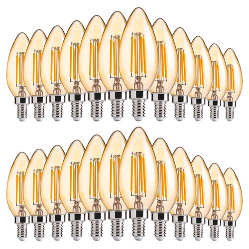 FLSNT Amber LED Candelabra Light Bulbs 40W Equivalent, B11 E12 LED Chandelier Bulbs, 2200K Warm White, Dimmable, 330LM, 24 Pack