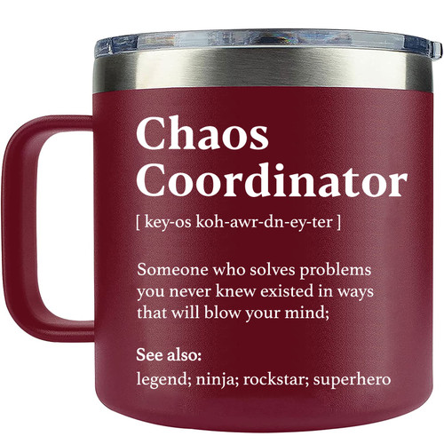 WECACYD Gifts for Women - Unique Gift Idea for Boss Lady, Coworker, Her, Mom, Manager, Teacher, Office, Wedding Planner, Thank You, Nurse - Thank You Gifts for Women 14oz Chaos Coordinator Mug Red