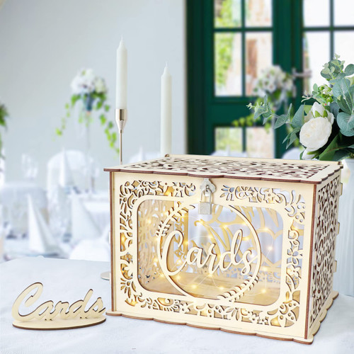 OurWarm Wood Wedding Card Box with String Light, Gift Card Box with Lock for Wedding Reception, DIY Wedding Envelope Money Card Box for Party Graduation Birthday Baby Shower Decorations OurWarm Wood Wedding Card Box with String Light, Gift Card Box with Lock for Wedding Reception, DIY Wedding Envelope Money Card Box for Party Graduation Birthday Baby Shower Decorations