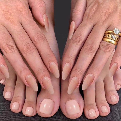 YOSOMK 48pcs Pink Nude Press on Nails Fingers & Toenails Set Short Acrylic Fake Toe Nail Tips Press ons Glue on Toe Nails Nude Square Summer False ToeNails for Women