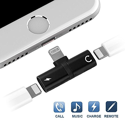 iPhone Lightning Splitter, Lightning Adapter, iFlash 2in1 Lightning Splitter for Audio & Charging - Dual Lightning Headphone Adapter for Audio & Charge for Apple iPhone X, 8 Plus, 8, 7 Plus, 7 (Black)