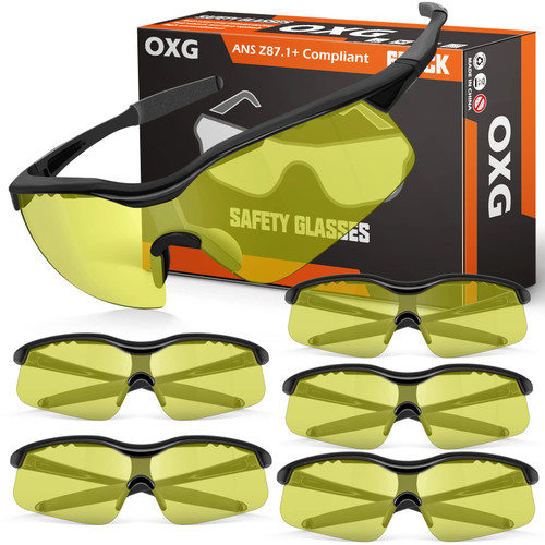 OXG 6 Pack Safety Glasses for Men and Women, UV-Block Safety Goggles ANSI Z87.1 Protective Eyewear Impact & Scratch Resistant Eye Protection for Shooting Construction and Outdoor