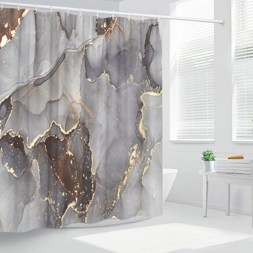 Marble Shower Curtains Abstract Black Gray Stone Grain Crack Marble Texture Bathroom Decor Polyester Fabric Shower Curtain Set 70x70 Inch Included Hooks