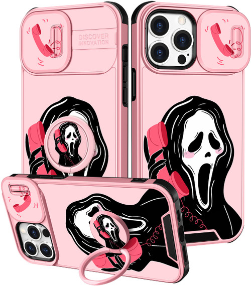 oqpa for iPhone 13 Pro Max Phone Case Cute Cartoon Phone Case for Women Girly Girl Cool Kawaii Funny 13 ProMax Case with Camera Cover+Ring Holder for Apple iPhone 13 Pro Max 6.7'', PK Skull