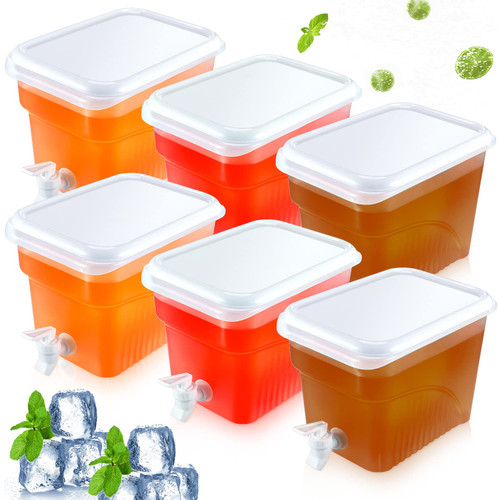 Maxdot 6 Pcs Plastic Drink Dispenser with Spigot Beverage 1.4 Gallon Large Drink Dispenser for Fridge Iced Juice Lemonade Dispenser Jug for Parties Daily Use Milk Tea Container Water Cold Brew