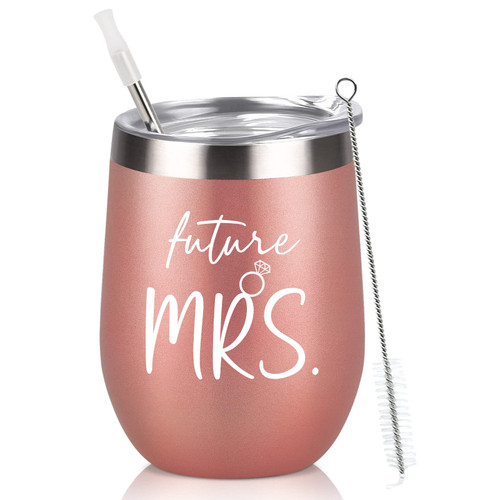 Lifecapido Bride To Be Gifts, Future Mrs 12oz Wine Tumbler with Lid, Bride Gifts Wedding Gifts Engagement Gifts Bachelorette Gifts Bridal Shower Gift for Bride, Bride To Be, Future Mrs, Rose Gold