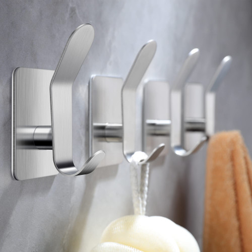 YIGII Adhesive Hooks/Towel Hooks for Bathrooms - Stick on Wall Hooks Heavy Duty Hooks for Hanging Coat/Robe/Towels, Stainless Steel Brushed (4-Pack) YIGII Adhesive Hooks/Towel Hooks for Bathrooms - Stick on Wall Hooks Heavy Duty Hooks for Hanging Coat/Robe/Towels, Stainless Steel Brushed (4-Pack)