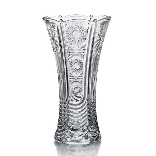 12" High Crystal Clear Vase for Flowers Thickenend Glass Vase for Flowers 30cm Tall Glass Vase for Centerpiece, Large Flowers Vase for Home Wedding Decor,Sun Pattern Wave Design Vase for Living Room